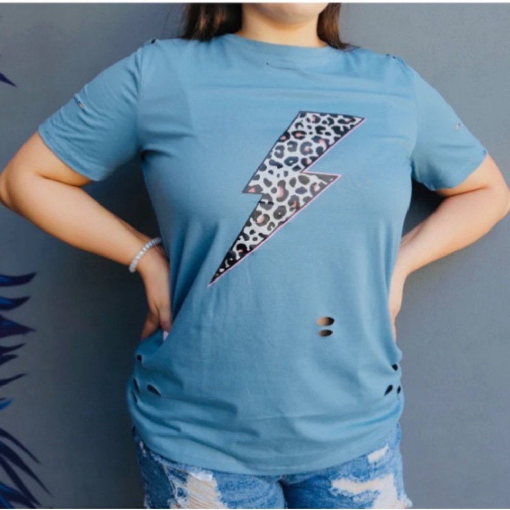Distressed leopard lightning bolt tshirt